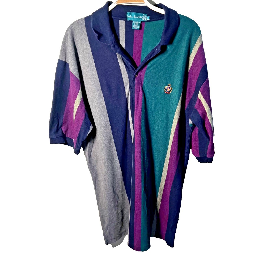 Vintage 90s‎ Knights of Round Table Striped Polo Shirt -Mens XL  Bright Preppy